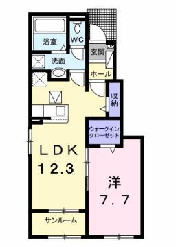 グラスロードII A(1LDK/1階)の間取り写真