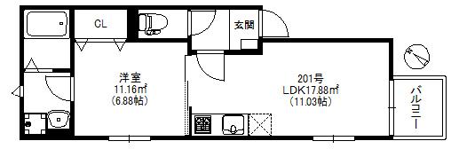 メゾンソレイユ南福岡 620(1LDK/2階)の間取り写真
