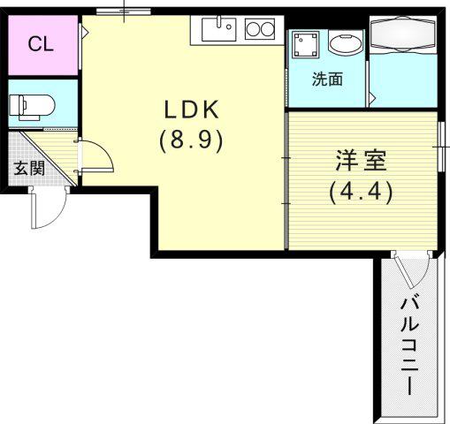 MAXIV CITY神戸鷹取 TRE(1LDK/2階)の間取り写真