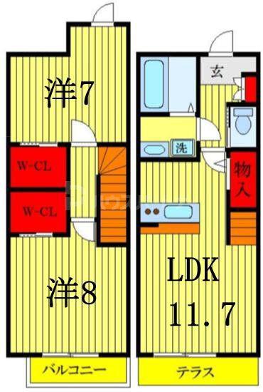 サンライズ飯山満(2LDK/1階)の間取り写真