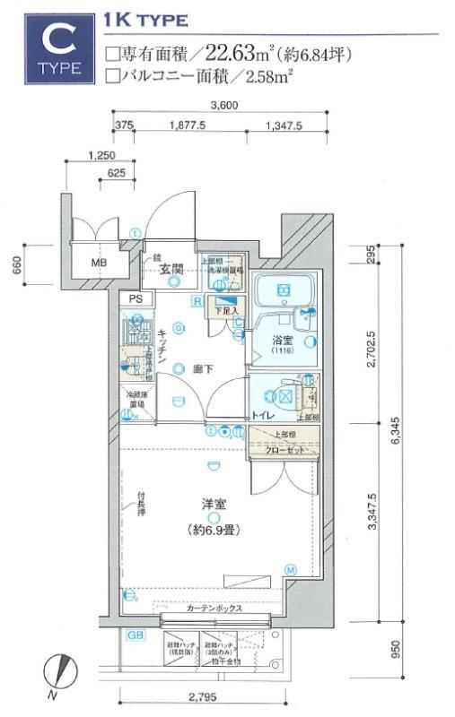 ヴェルト錦糸町II(1K/3階)の間取り写真