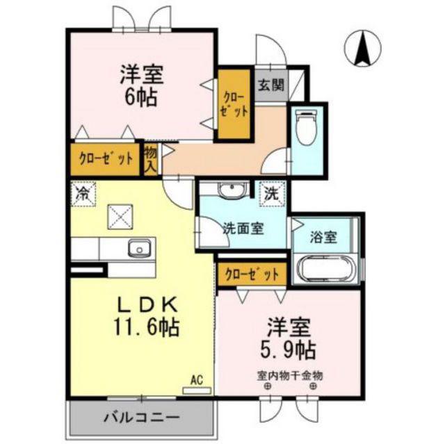 グラン ビュー ソニック B棟(2LDK/1階)の間取り写真