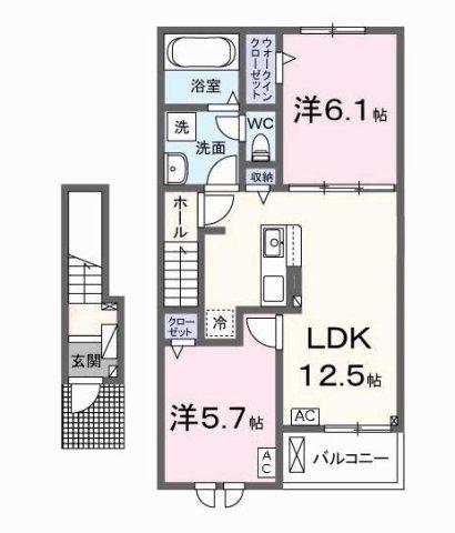 名鉄竹鼻線 不破一色駅 徒歩18分 2階建 築1年(2LDK/2階)の間取り写真
