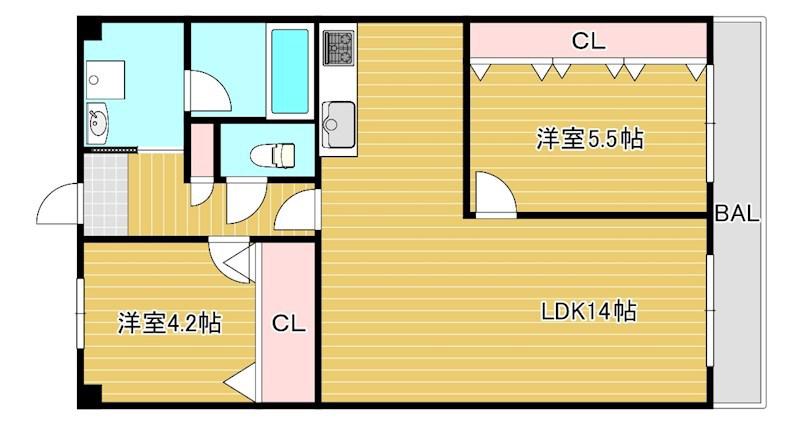 ネオハイツ城東(2LDK/4階)の間取り写真