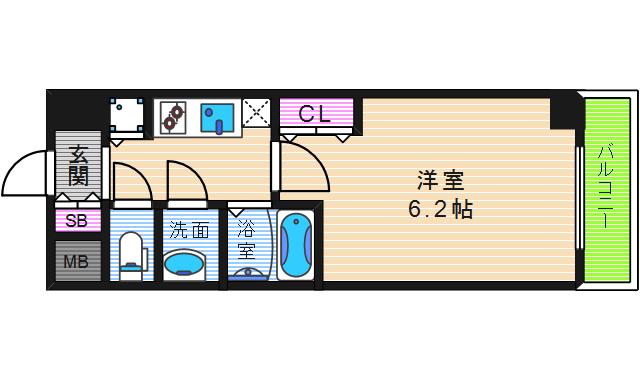 プレサンス上町台夕陽丘(1K/1階)の間取り写真