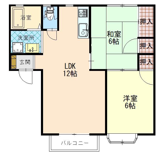 ランドパーク東手城(2LDK/2階)の間取り写真