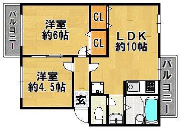 ガーデン北六甲(2LDK/2階)の間取り写真