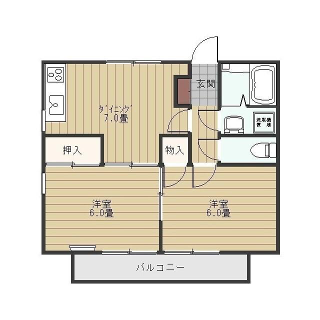 ミユキプレイス太田宝町B(2DK/2階)の間取り写真