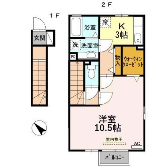 D-ROOM下堀(1K/2階)の間取り写真
