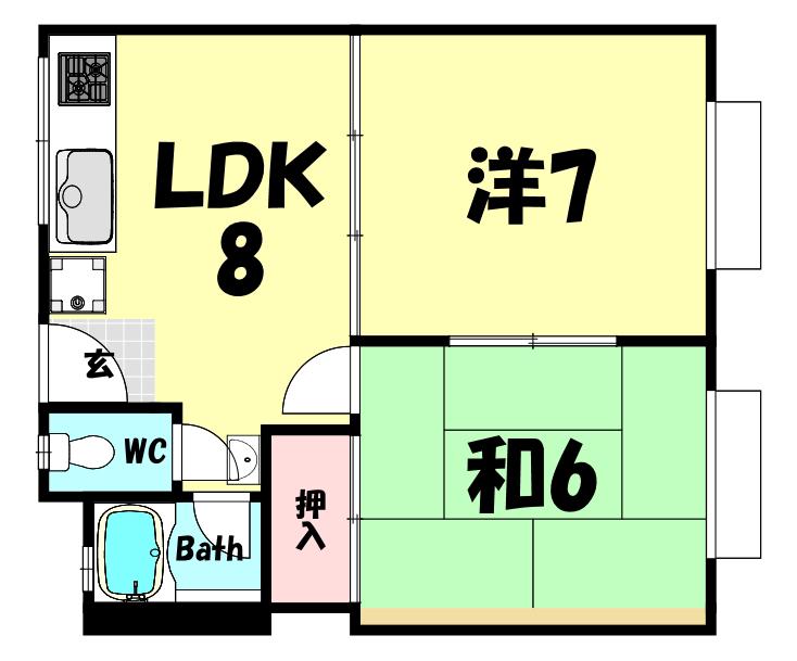 ニュー山手ビル(2LDK/3階)の間取り写真