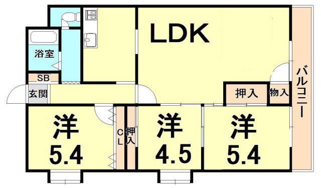 アーチ岡田ビル(3LDK/3階)の間取り写真
