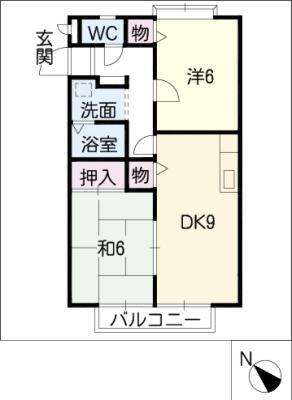 ビーラインみあい A(2DK/1階)の間取り写真