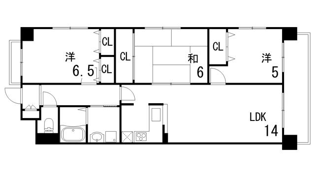グランディール甲南(3LDK/13階)の間取り写真