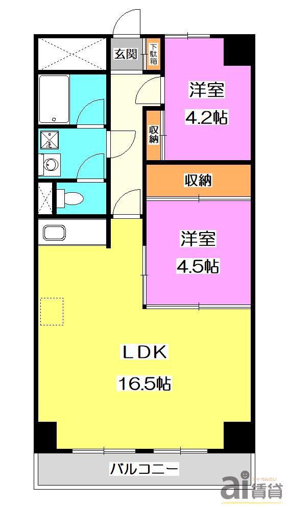 SAYAMA FLAT(2LDK/4階)の間取り写真