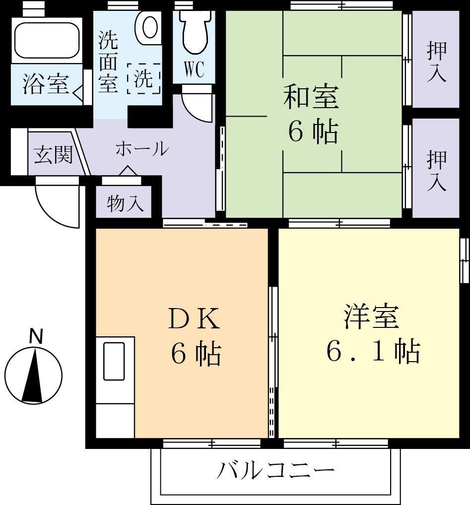 カーサグランデB(2DK/1階)の間取り写真