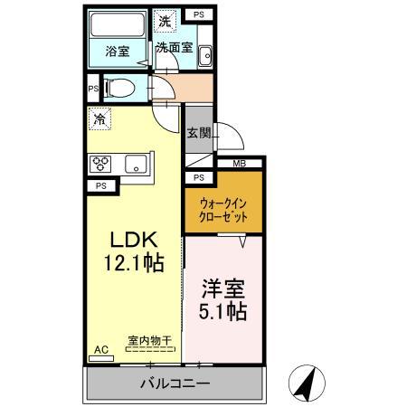 WITH PET紺屋(1LDK/2階)の間取り写真