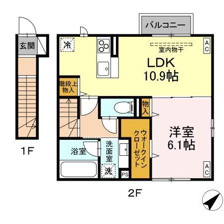 D-ROOM K&Y(1LDK/2階)の間取り写真