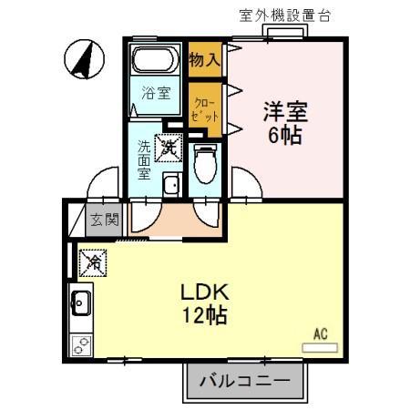 リビングタウン魚住 B棟(1LDK/2階)の間取り写真