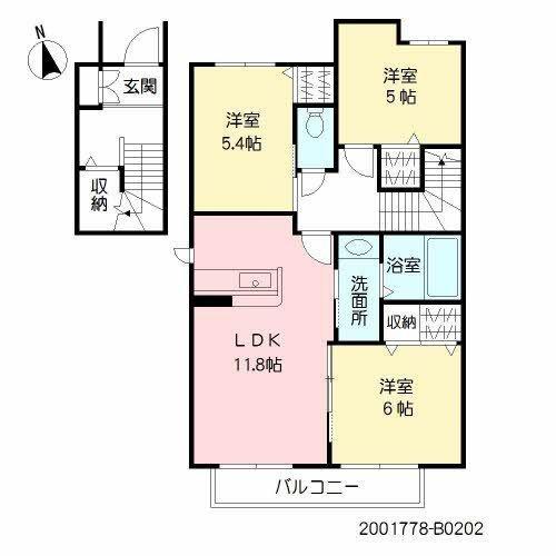 ヴィラ・シャーメゾン B(3LDK/2階)の間取り写真