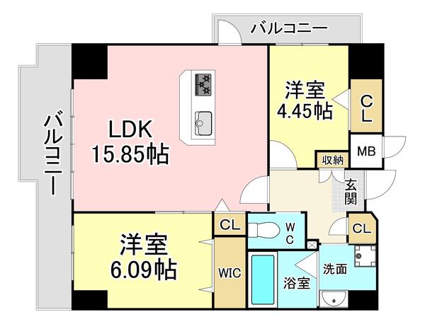 ピュアライフ金田(2LDK/7階)の間取り写真