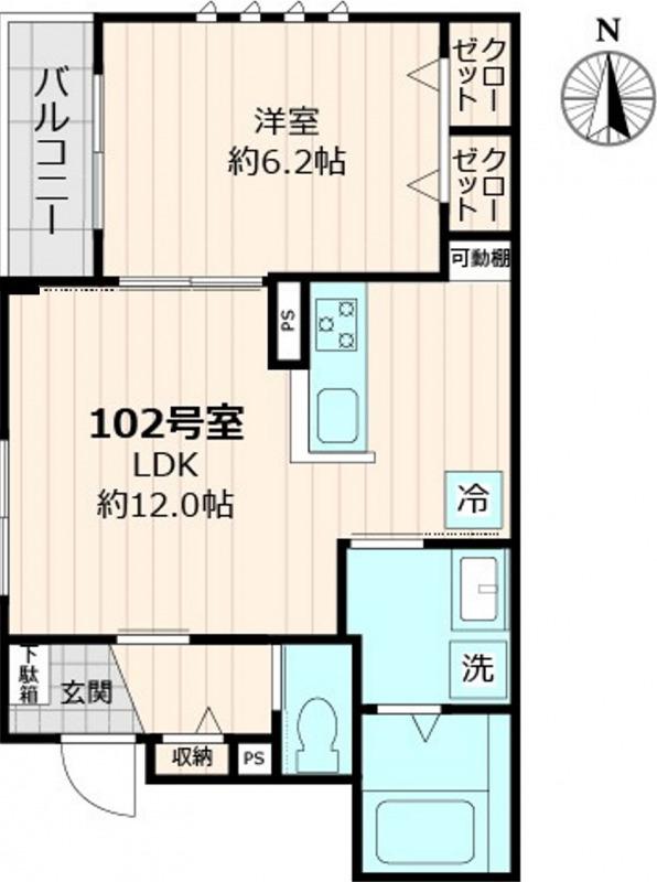 ショウワ東小金井(1LDK/1階)の間取り写真