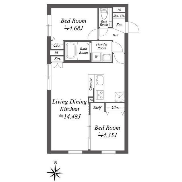 SOLASIA RESIDENCE世田谷代田(2LDK/2階)の間取り写真