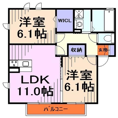 ラフレ仲道F(2LDK/2階)の間取り写真