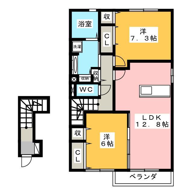 ALBA GLANDE A(2LDK/2階)の間取り写真