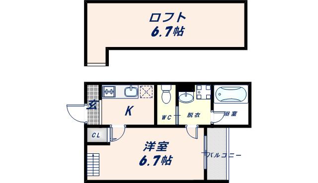 クロスレジデンス放出(1K/1階)の間取り写真