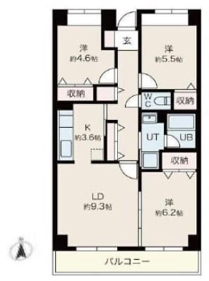 目黒本町マンション(3LDK/1階)の間取り写真