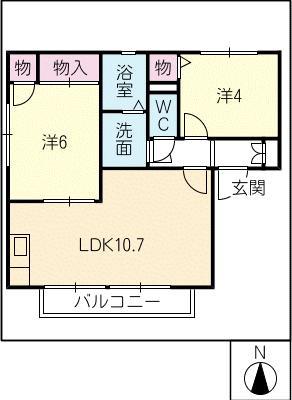 クープレットにしの台C棟(2LDK/2階)の間取り写真