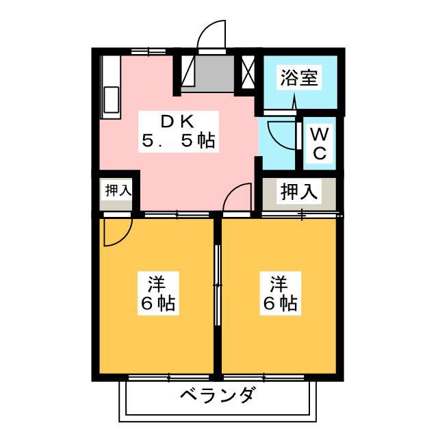 フレンドリータウン A棟(2DK/2階)の間取り写真