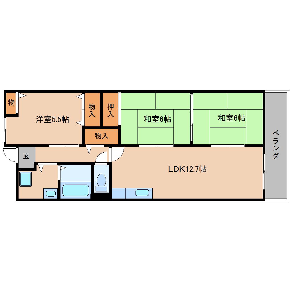 ソシア朝倉(3LDK/2階)の間取り写真