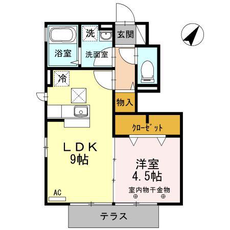 フォルテーヌV(1LDK/1階)の間取り写真