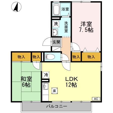 カトルセゾン(2DK/1階)の間取り写真