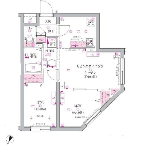 ベルシードステアー目黒碑文谷(2LDK/4階)の間取り写真