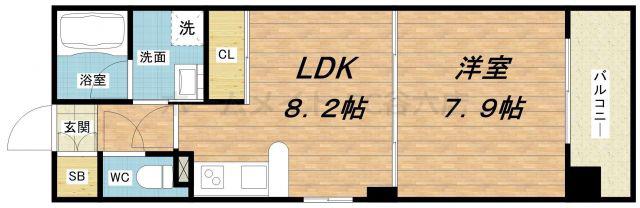 レインボーコート谷町五(1LDK/11階)の間取り写真