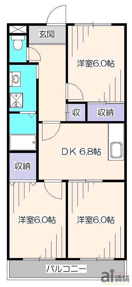 パークハイツ野村(3DK/5階)の間取り写真