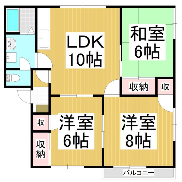 フレグランス若里 W棟(3LDK/2階)の間取り写真