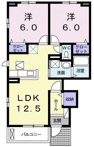 ニュアージュ I(2LDK/1階)の間取り写真