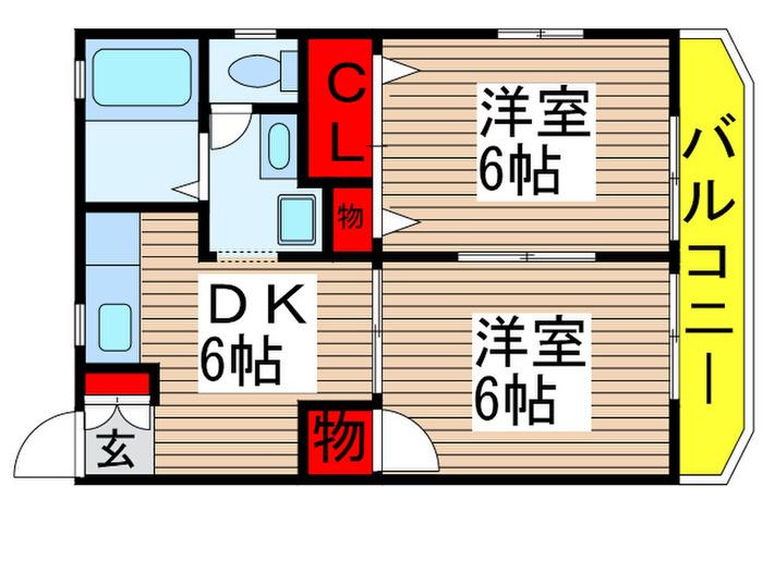 シャトルS(2DK/1階)の間取り写真