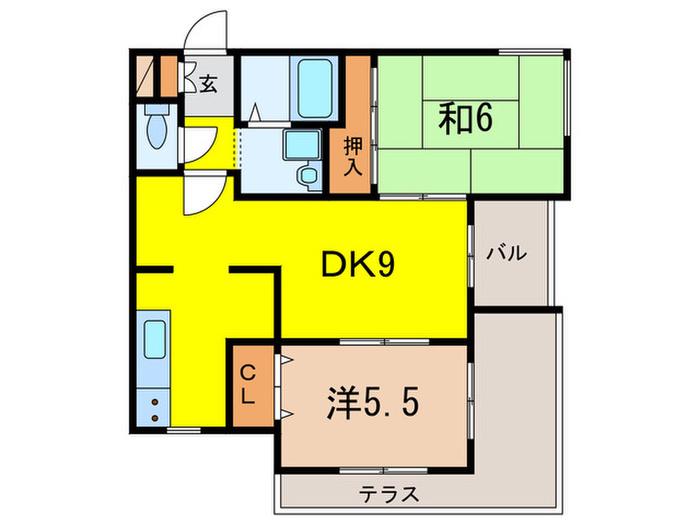 サンライフ宝塚(2DK/1階)の間取り写真