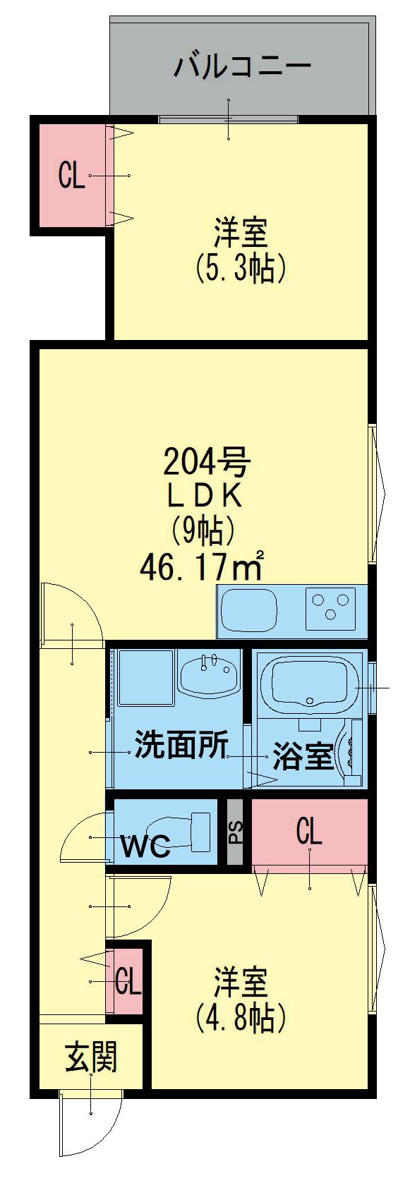 クリエオーレ高見の里(2LDK/2階)の間取り写真
