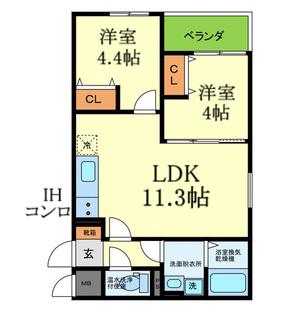 本町2LDK アパート(2LDK/2階)の間取り写真