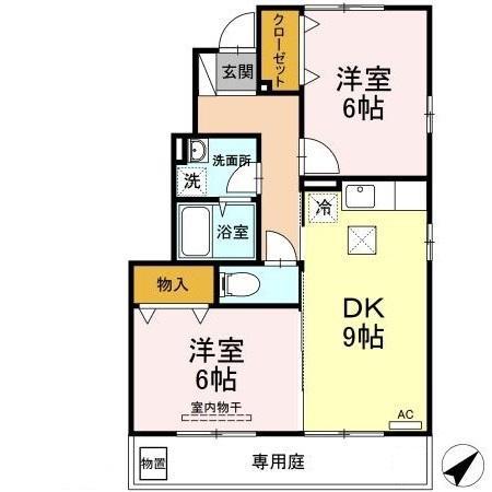 メルベーユ(2DK/1階)の間取り写真
