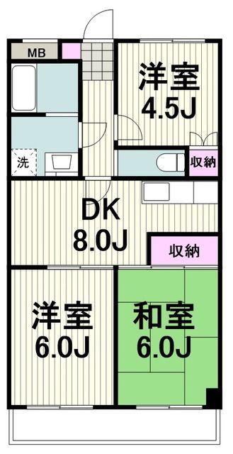 サンホワイト富士見が丘(3DK/5階)の間取り写真