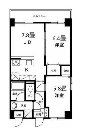 パルテンザB棟(2LDK/3階)の間取り写真