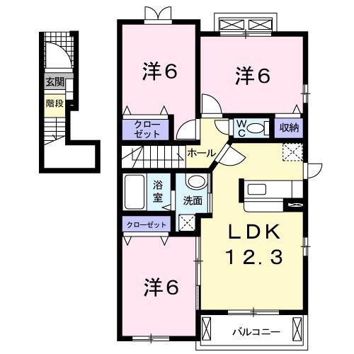 ルシェリアI(3LDK/2階)の間取り写真