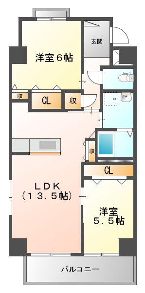 フェニックス(2LDK/2階)の間取り写真