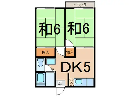 真鶴イワモトハイツ(2K/2階)の間取り写真